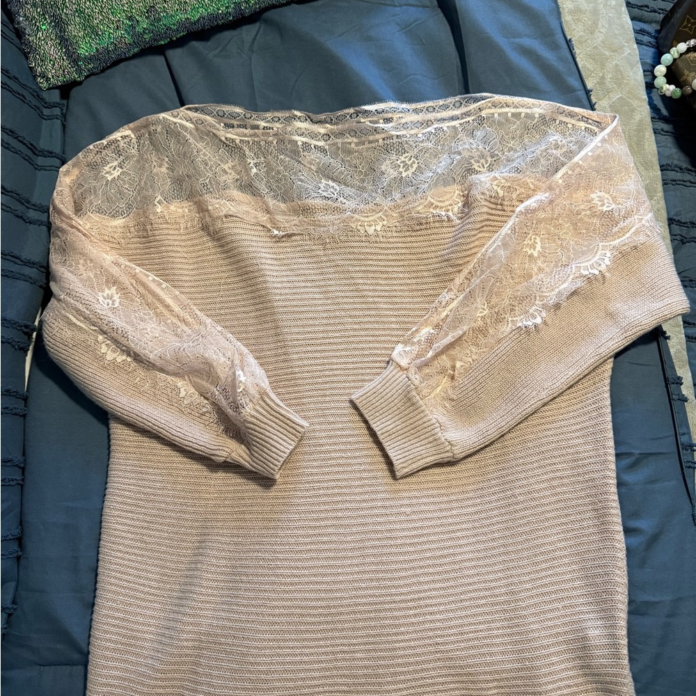 Elegant Lace Sleeve Sweater